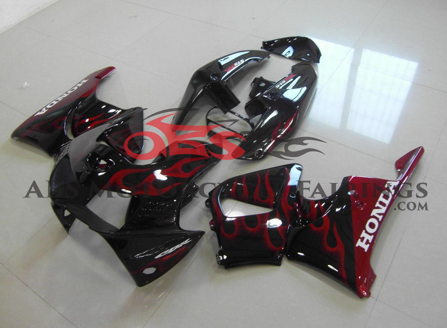 Honda CBR 900RR Fairings (1998-1999) Black, Dark Red Flames at KingsMotorcycleFairings.com
