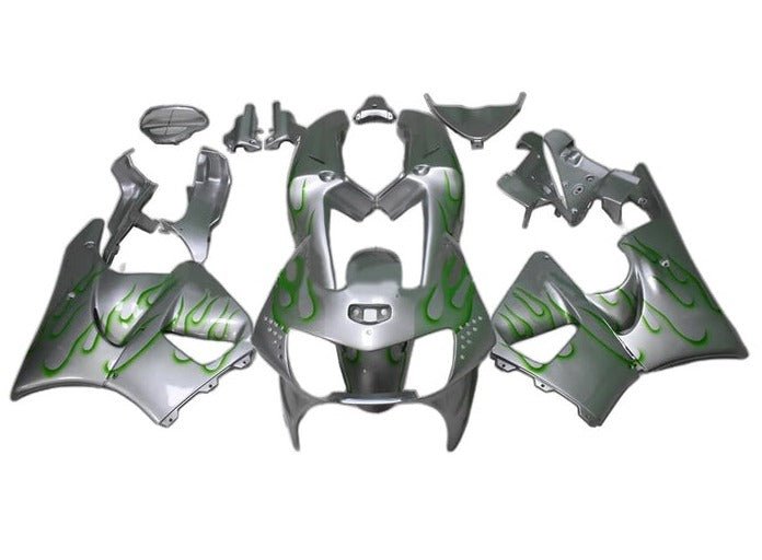 Honda CBR 900RR Fairings (1998-1999) Silver, Green Flames at KingsMotorcycleFairings.com