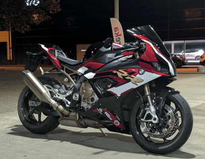 Installed BMW S1000RR Fairing Set (2019-2022) Candy Red, White, Black, Gold from KingsMotorcycleFairings.com