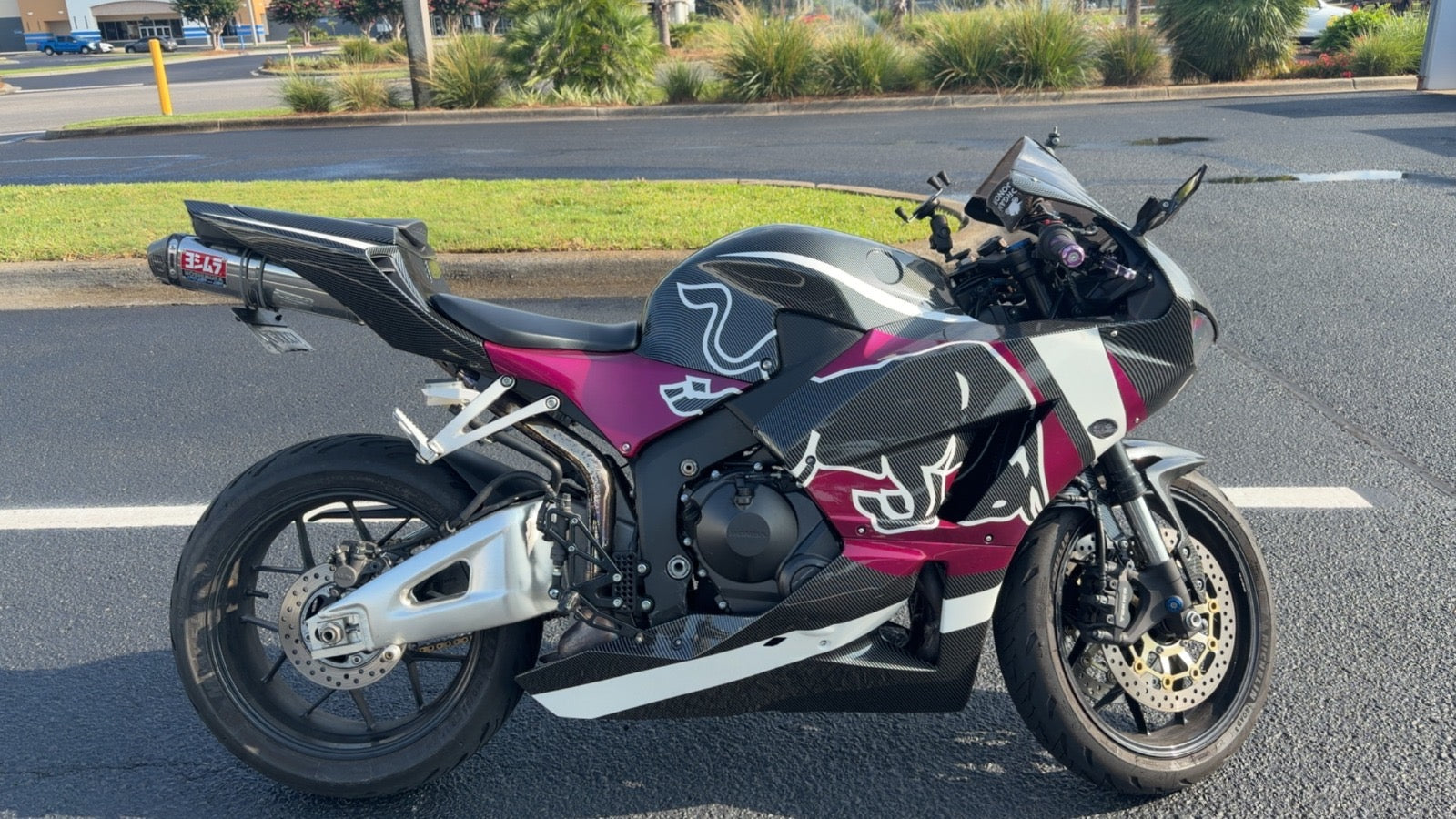 Installed Fairings for Honda CBR600RR (2026) Faux Carbon Fiber, Fuchsia Purple, Bull at KingsMotorcycleFairings.com