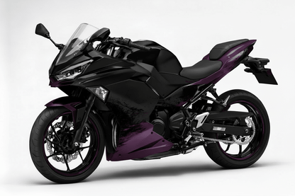 Installed Kawasaki Ninja 500 Fairings (2024-2025) Matte Black, Matte Purple Spray at KingsMotorcycleFairings.com