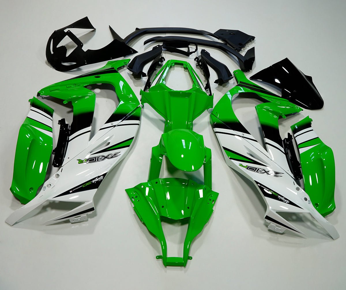 KAWASAKI ZX10R Fairings (2011-2015) Green, White, Black Stripe at KingsMotorcycleFairings.com