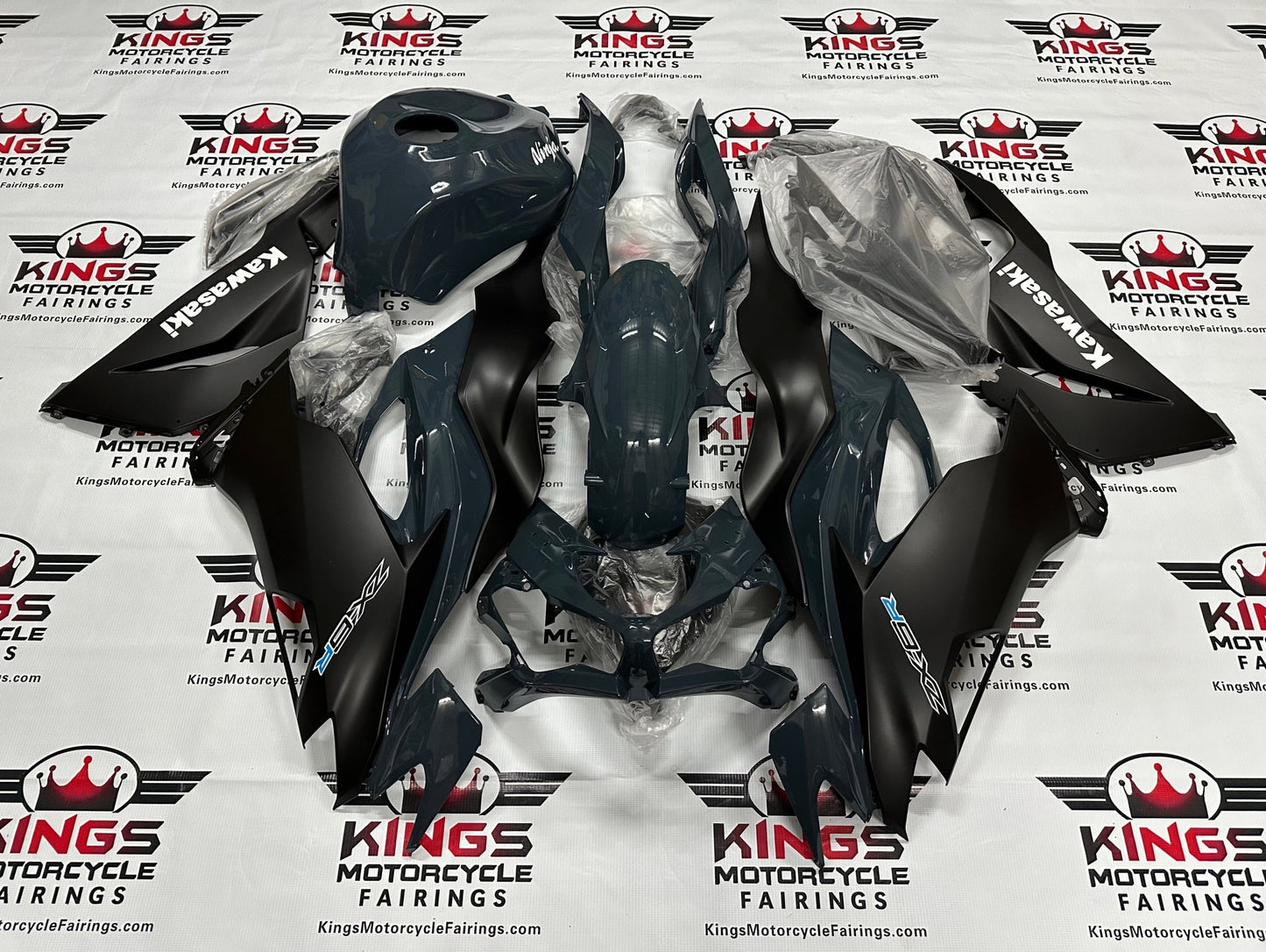 KAWASAKI NINJA ZX6R 636 FAIRINGS (2019-2023) DARK NARDO BLUE GRAY, MATTE BLACK at KingsMotorcycleFairings.com