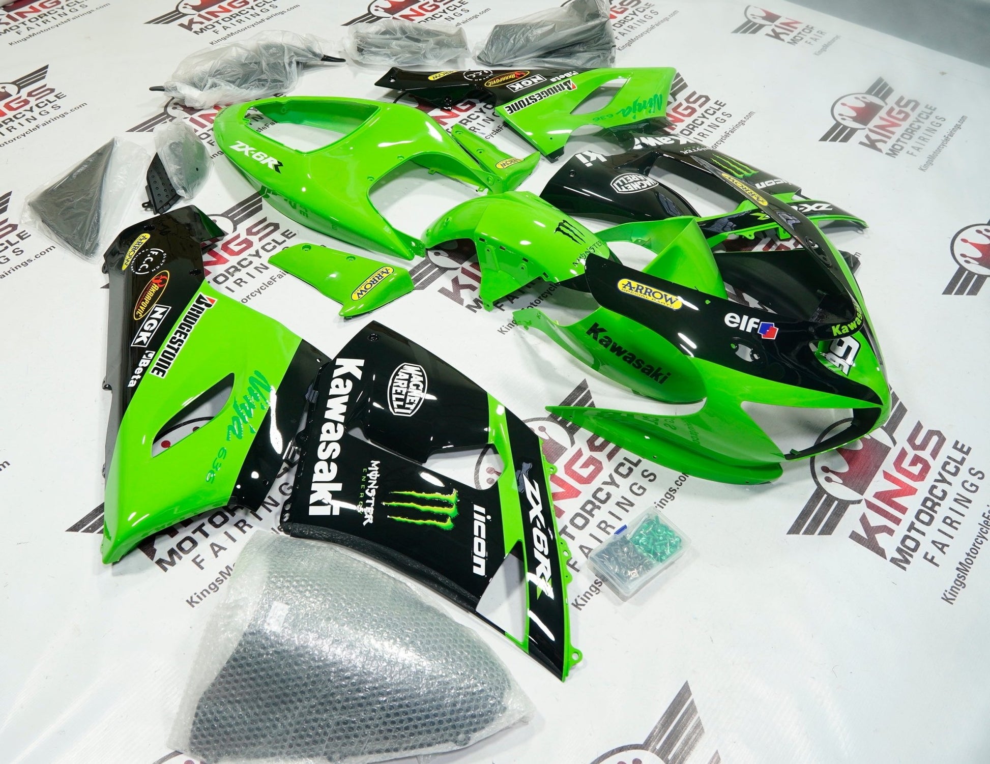 KAWASAKI NINJA ZX6R 636 (2005-2006) Green, Black Arrow at KingsMotorcycleFairings.com