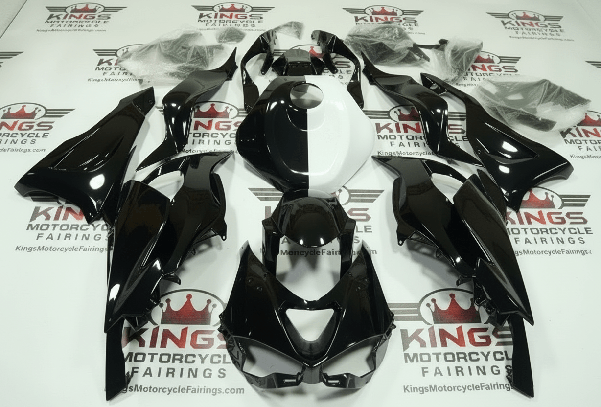 KAWASAKI ZX6R 636 Fairings (2024-2025) Black, White Quarter Split at KingsMotorcycleFairings.com