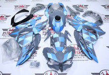 KAWASAKI NINJA 500 FAIRINGS (2024-2025) MATTE GRAY, BLUE GEOMETRIC at KingsMotorcycleFairings.com