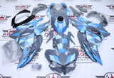 KAWASAKI NINJA 500 FAIRINGS (2024-2025) MATTE GRAY, BLUE GEOMETRIC at KingsMotorcycleFairings.com