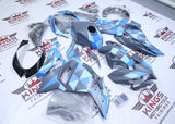 KAWASAKI NINJA 500 FAIRING KIT (2024-2025) MATTE GRAY, BLUE GEOMETRIC at KingsMotorcycleFairings.com