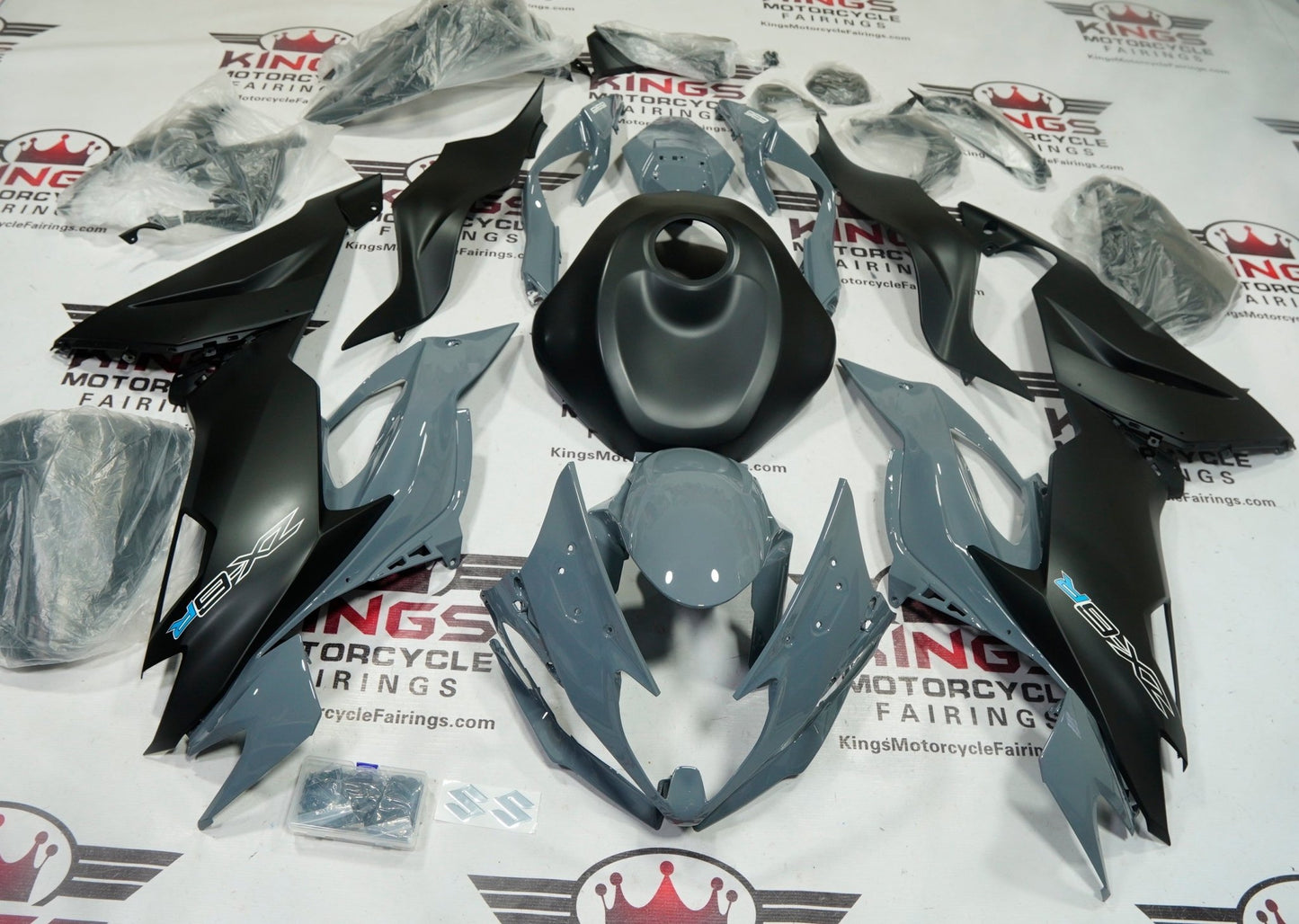 KAWASAKI NINJA ZX6R 636 Fairings (2019-2023) Matte Black, Gloss Gray at KingsMotorcycleFairings.com