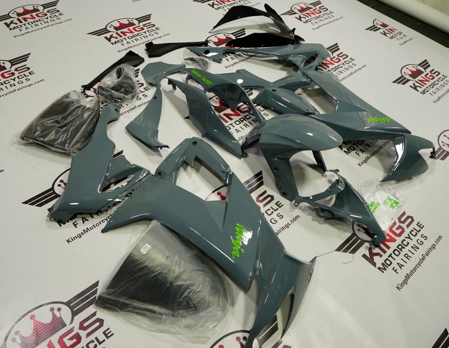 KAWASAKI ZX-10R Fairings (2008-2010) Nardo Gray, Green at KingsMotorcycleFairings.com