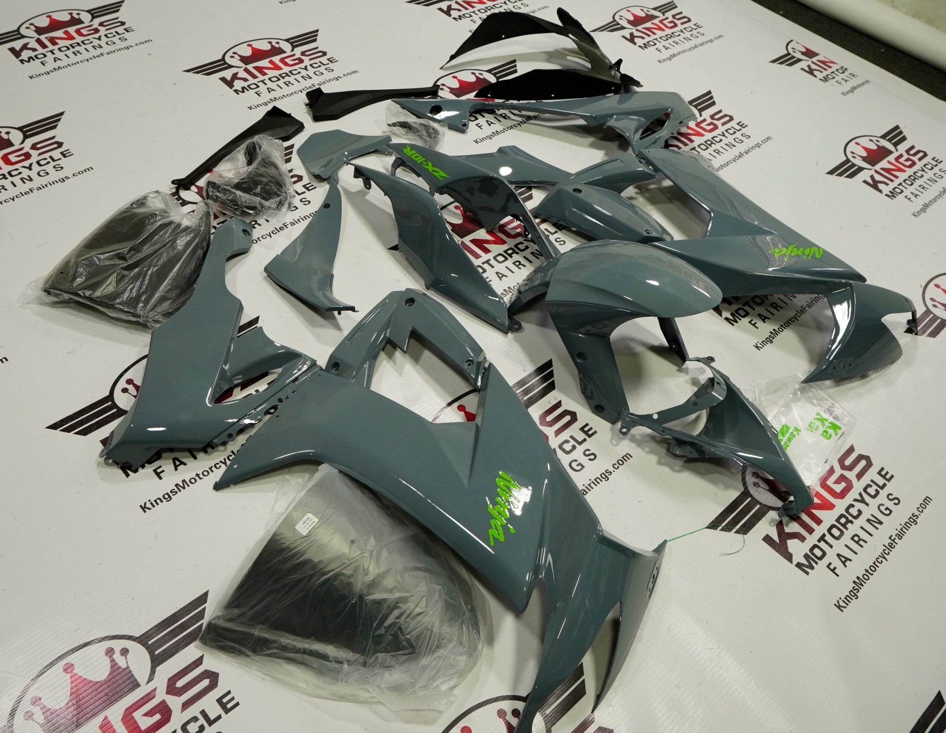 KAWASAKI ZX-10R Fairings (2008-2010) Nardo Gray, Green at KingsMotorcycleFairings.com