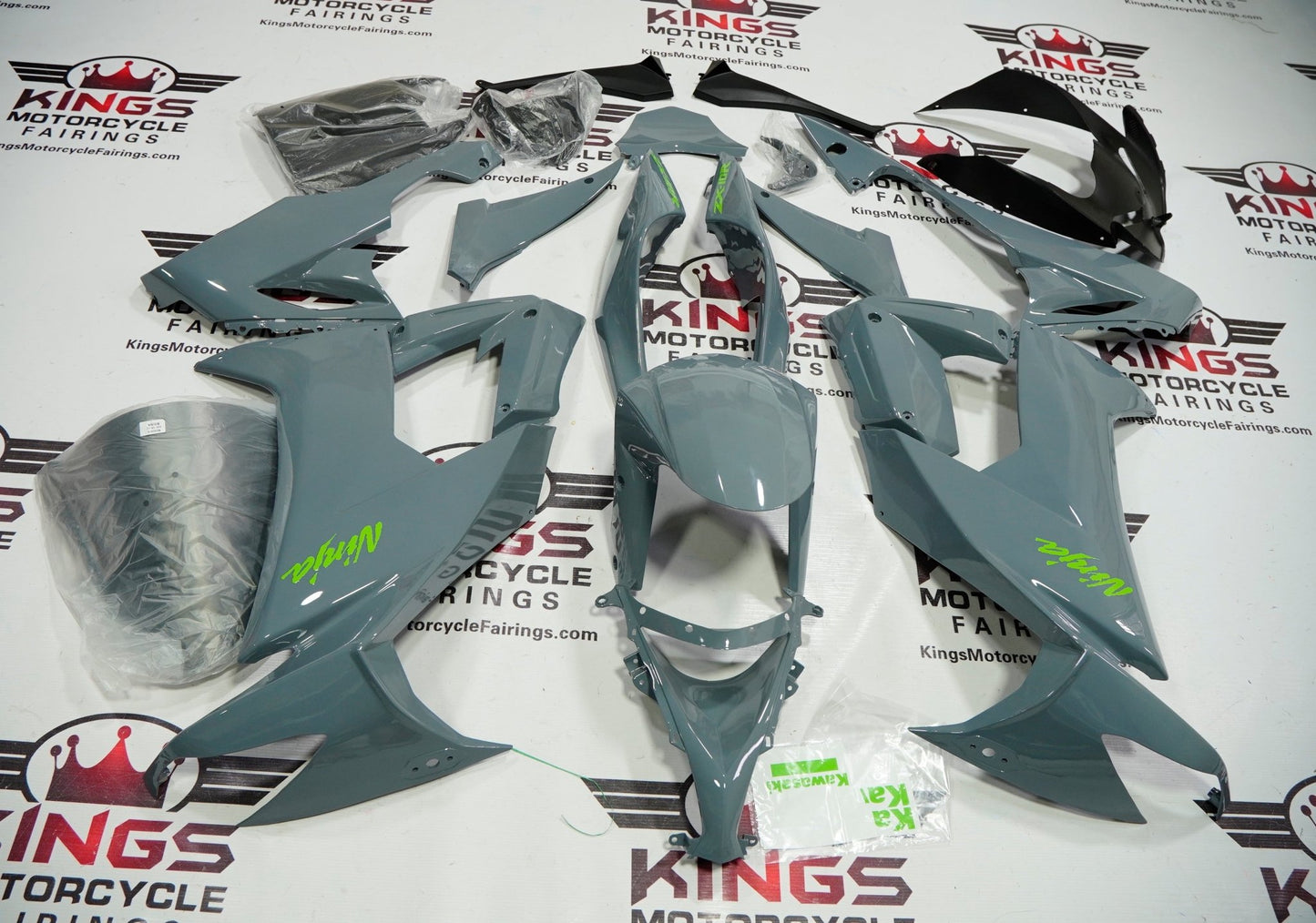 KAWASAKI ZX10R Fairings (2008-2010) Nardo Gray, Green at KingsMotorcycleFairings.com