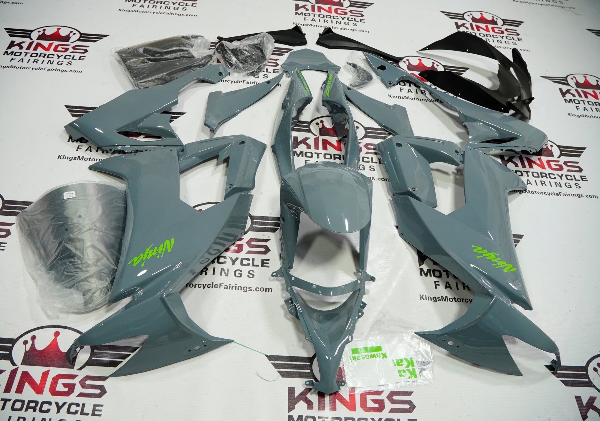 KAWASAKI ZX10R Fairings (2008-2010) Nardo Gray, Green at KingsMotorcycleFairings.com