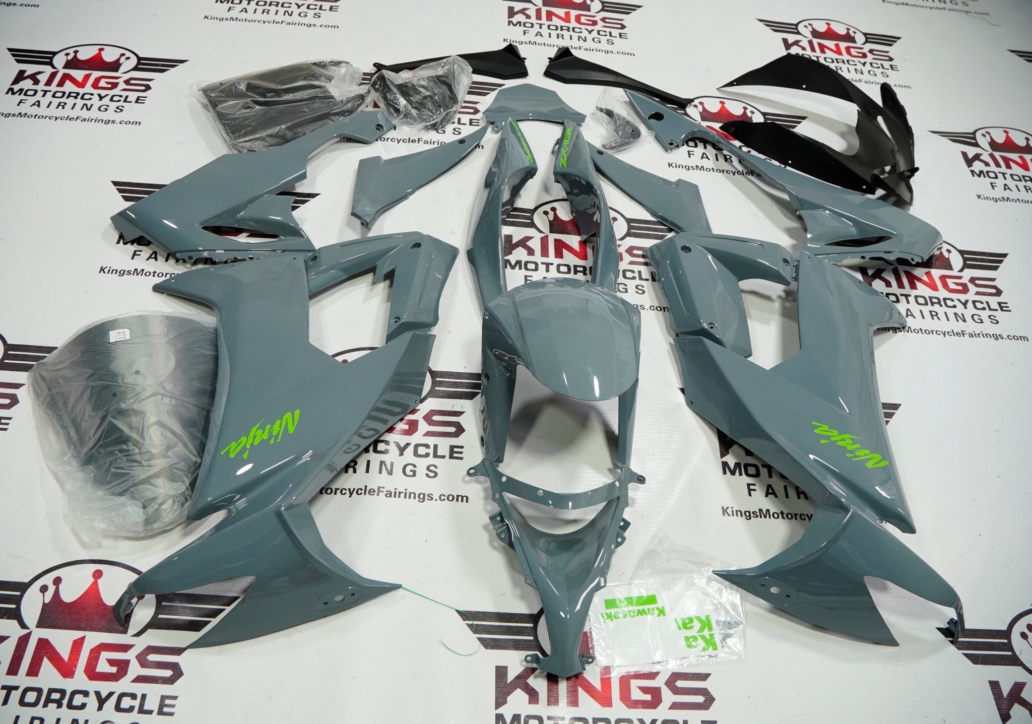 KAWASAKI ZX10R Fairings (2008-2010) Nardo Gray, Green at KingsMotorcycleFairings.com