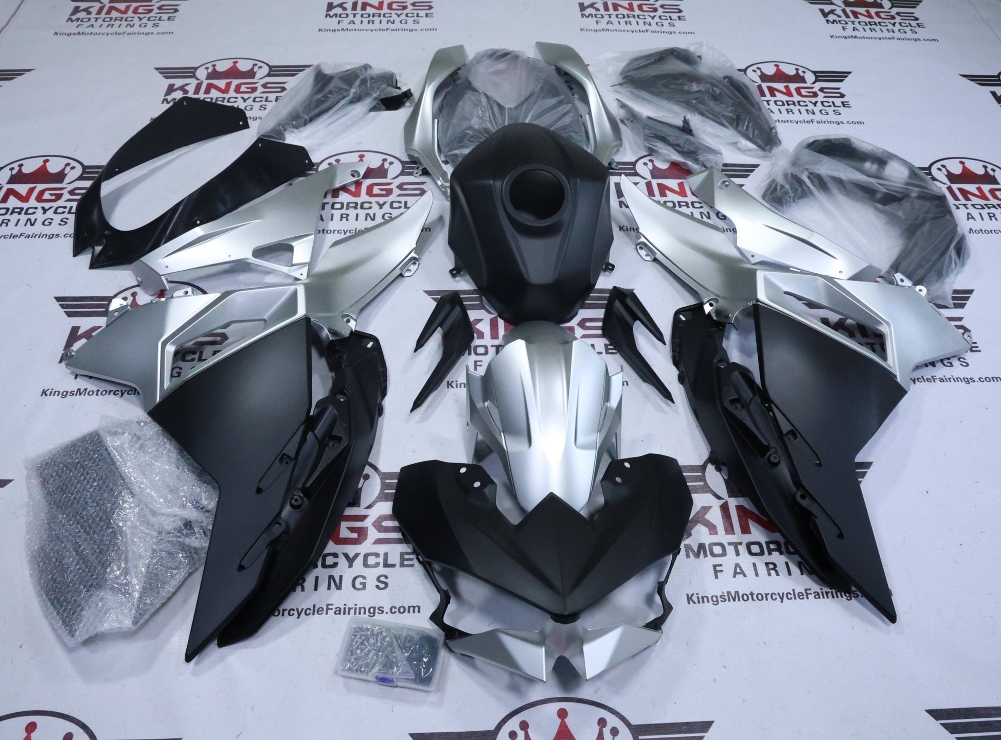 KawasakiI Ninja 500 Fairing Set (2024-2025) Matte Black, Silver at KingsMotorcycleFairings.com