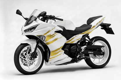 KawasakiI Ninja 500 Fairings (2024-2025) White, Gold Brush Stripes at KingsMotorcycleFairings.com