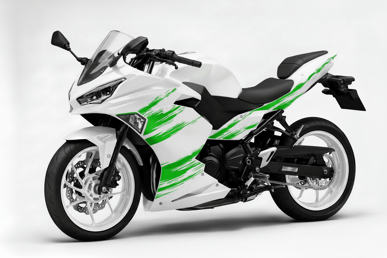 KawasakiI Ninja 500 Fairings (2024-2025) White, Green Brush Stripes at KingsMotorcycleFairings.com