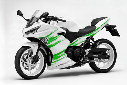 KawasakiI Ninja 500 Fairings (2024-2025) White, Green Brush Stripes at KingsMotorcycleFairings.com