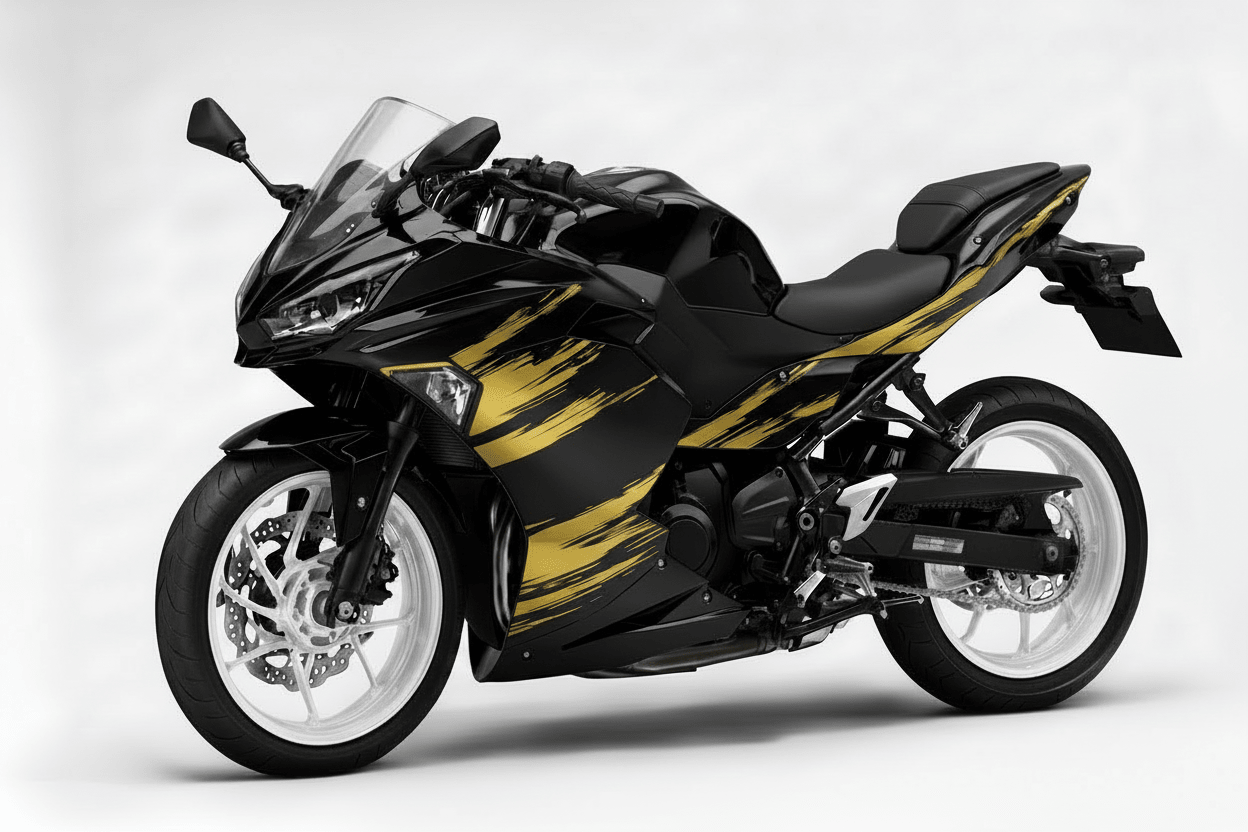 KawasakiI Ninja 500 Fairings (2024-2025) Black, Gold Brush Stripes from KingsMotorcycleFairings.com