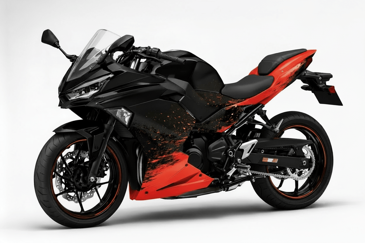 KawasakiI Ninja 500 Fairings (2024-2025) Matte Black, Red Splash from KingsMotorcycleFairings.com