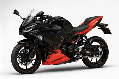 KawasakiI Ninja 500 Fairings (2024-2025) Matte Black, Red Splash from KingsMotorcycleFairings.com
