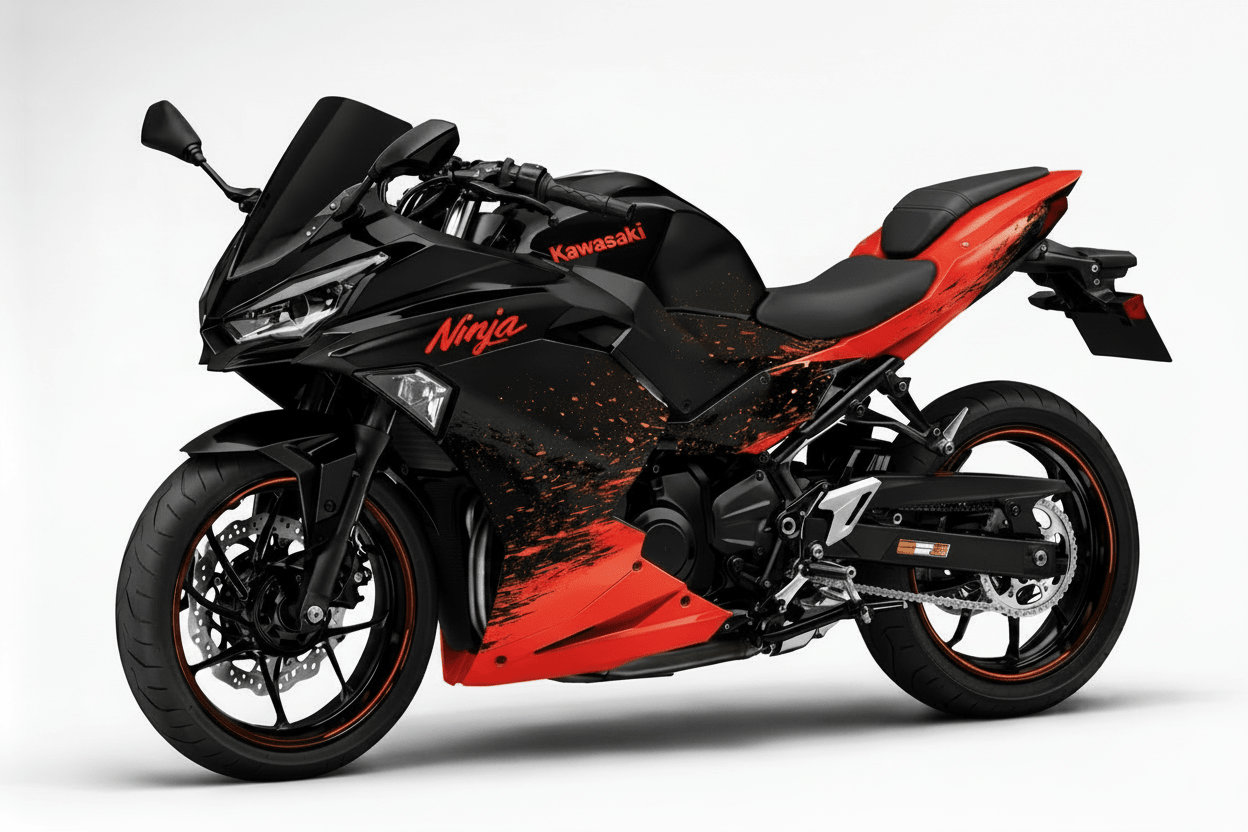 KawasakiI Ninja 500 Fairings (2024-2025) Matte Black, Red Spray from KingsMotorcycleFairings.com