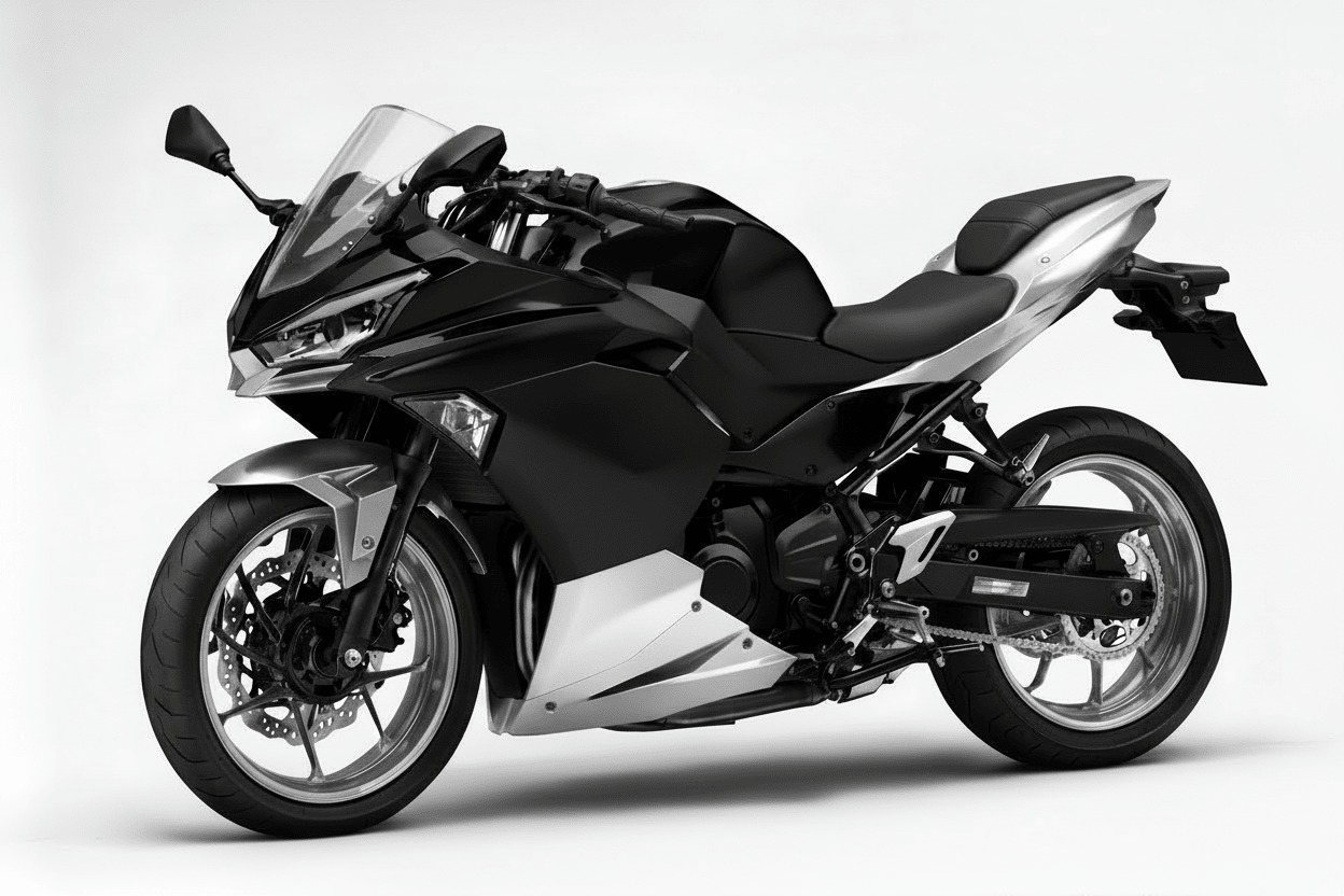 KawasakiI Ninja 500 Fairings (2024-2025) Matte Black, Silver from KingsMotorcycleFairings.com