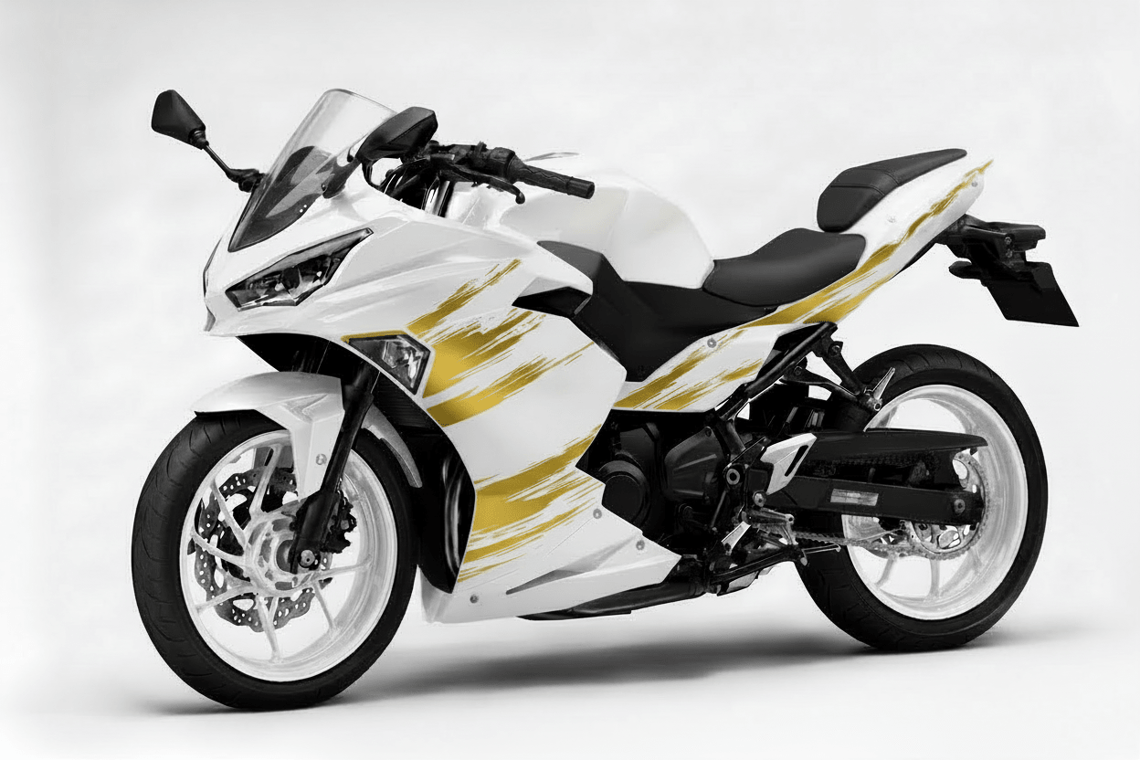 KawasakiI Ninja 500 Fairings (2024-2025) White, Gold Brush Stripes from KingsMotorcycleFairings.com
