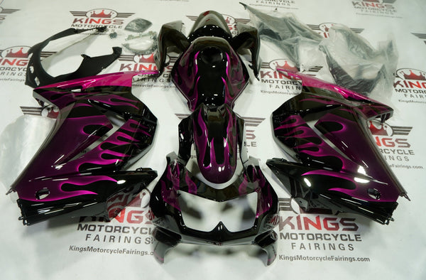 Kawasaki Ninja 250R Fairing Kit (2008-2013) Black, Pink Magenta Flames at KingsMotorcycleFairings.com