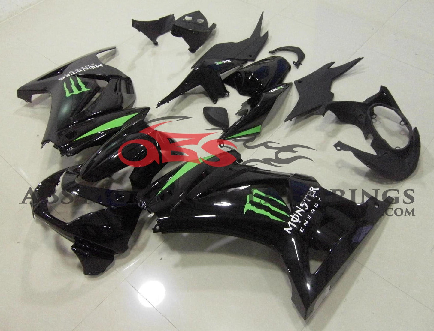 Kawasaki Ninja 250R Fairing set (2008-2013) Black, Green, Monster Energy at KingsMotorcycleFairings.com