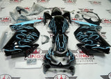 Kawasaki Ninja 250R Fairings (2008-2013) Black, Light Blue Flames at KingsMotorcycleFairings.com