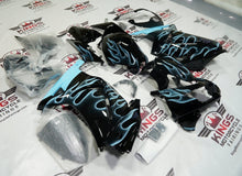 Kawasaki Ninja 250R Fairings (2008-2013) Black, Light Blue Flames by KingsMotorcycleFairings.com