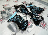 Kawasaki Ninja 250R Fairings (2008-2013) Black, Light Blue Flames by KingsMotorcycleFairings.com