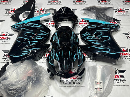 Kawasaki Ninja 250R Fairings (2008-2013) Black, Sky Blue Flames from KingsMotorcycleFairings.com