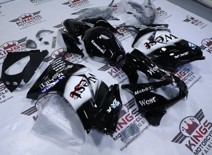 Kawasaki Ninja 250R Fairings (2008-2013) Black, White, Mobil1 West at KingsMotorcycleFairings.com