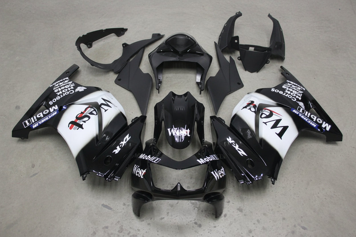 Kawasaki Ninja 250R Fairings (2008-2013) Black, White, West, Mobil1 from KingsMotorcycleFairings.com