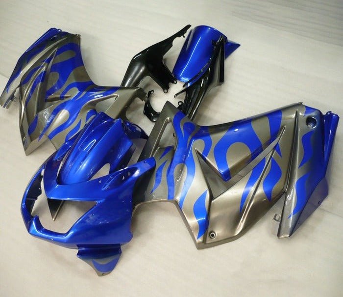 Kawasaki Ninja 250R Fairings (2008-2013) Blue, Silver, Flames at KingsMotorcycleFairings.com