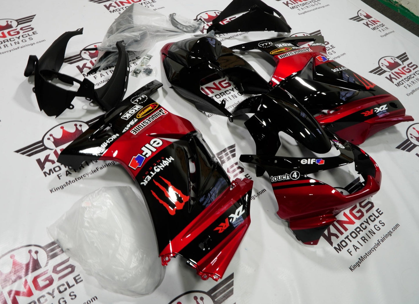 Kawasaki Ninja 250R Fairings (2008-2013) Candy Red, Black, Monster from KingsMotorcycleFairings.com
