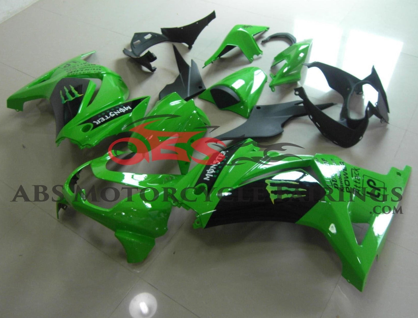Kawasaki Ninja 250R Fairings (2008-2013) Green, Black, Monster Energy at KingsMotorcycleFairings.com