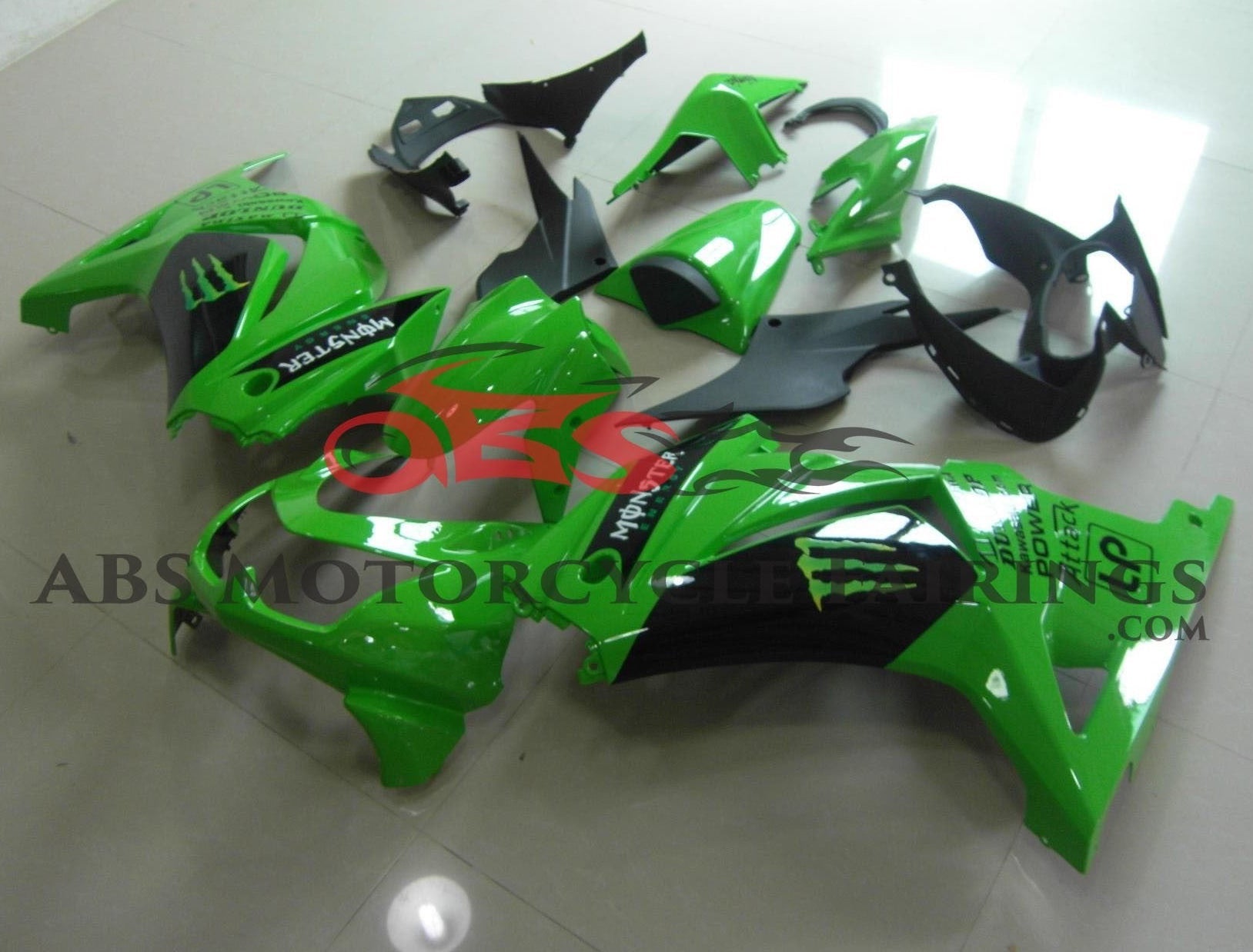 Kawasaki Ninja 250R Fairings (2008-2013) Green, Black, Monster Energy at KingsMotorcycleFairings.com