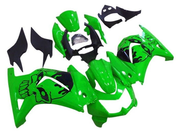 Kawasaki Ninja 250R Fairings (2008-2013) Green, Black, Skulls at KingsMotorcycleFairings.com