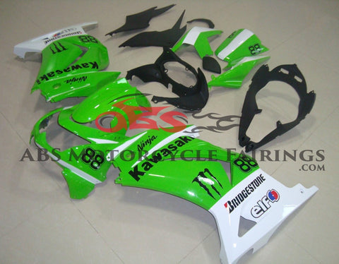 Kawasaki Ninja 250R Fairings (2008-2013) Green, Black, White, Bridgestone at KingsMotorcycleFairings.com