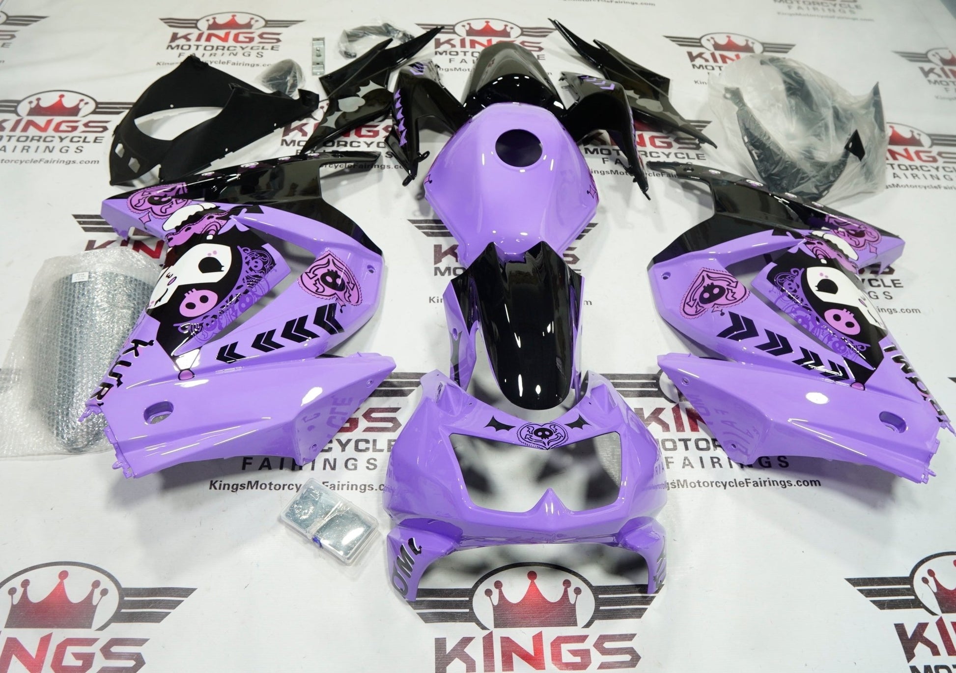 Kawasaki Ninja 250R Fairings (2008-2013) Purple, Black Kuromi at KingsMotorcycleFairings.com