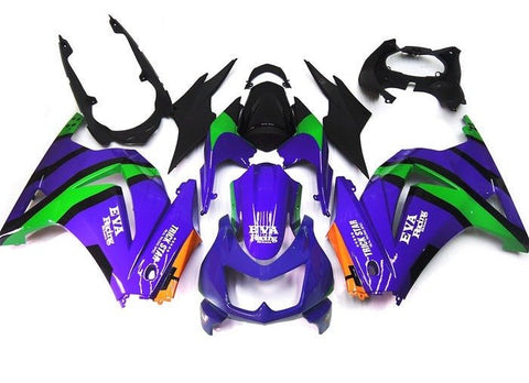 Kawasaki Ninja 250R Fairings (2008-2013) Purple, Green, Black Stripe, Eva at KingsMotorcycleFairings.com