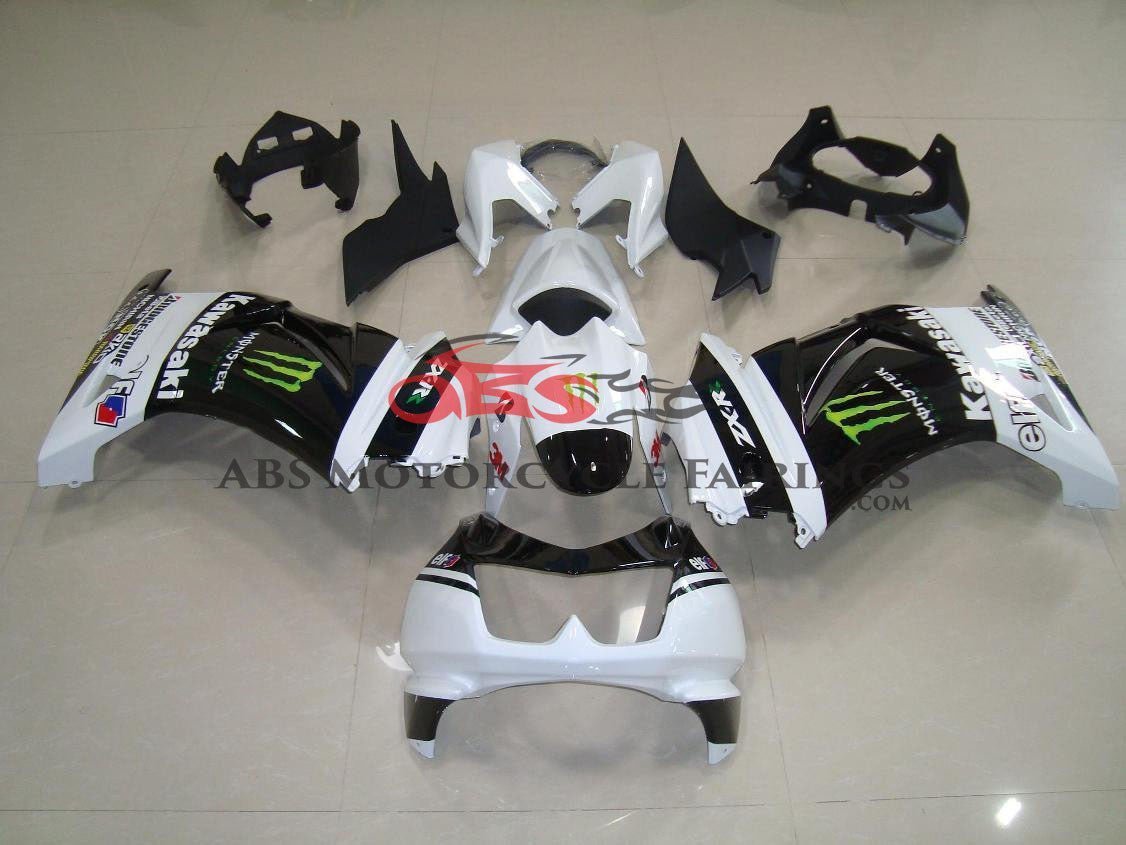 Kawasaki Ninja 250R Fairing kit (2008-2013) White, Black, Monster Energy at KingsMotorcycleFairings.com
