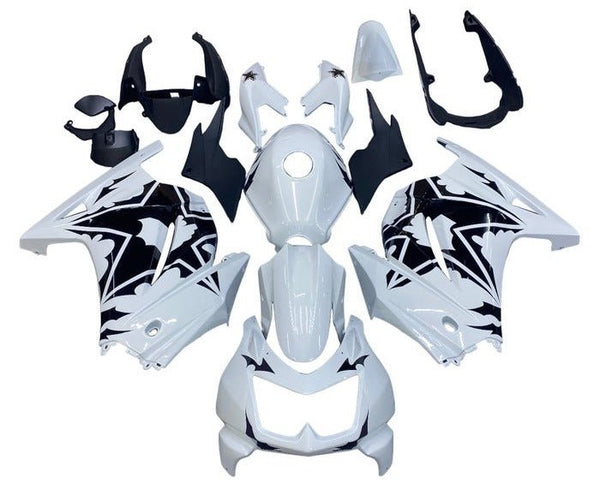 Kawasaki Ninja 250R Fairings (2008-2013) White, Black, Stars at KingsMotorcycleFairings.com