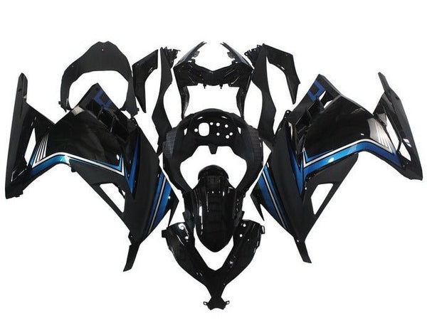 Kawasaki Ninja 300 Fairings (2013-2024) Black, Blue, Stripe at KingsMotorcycleFairings.com