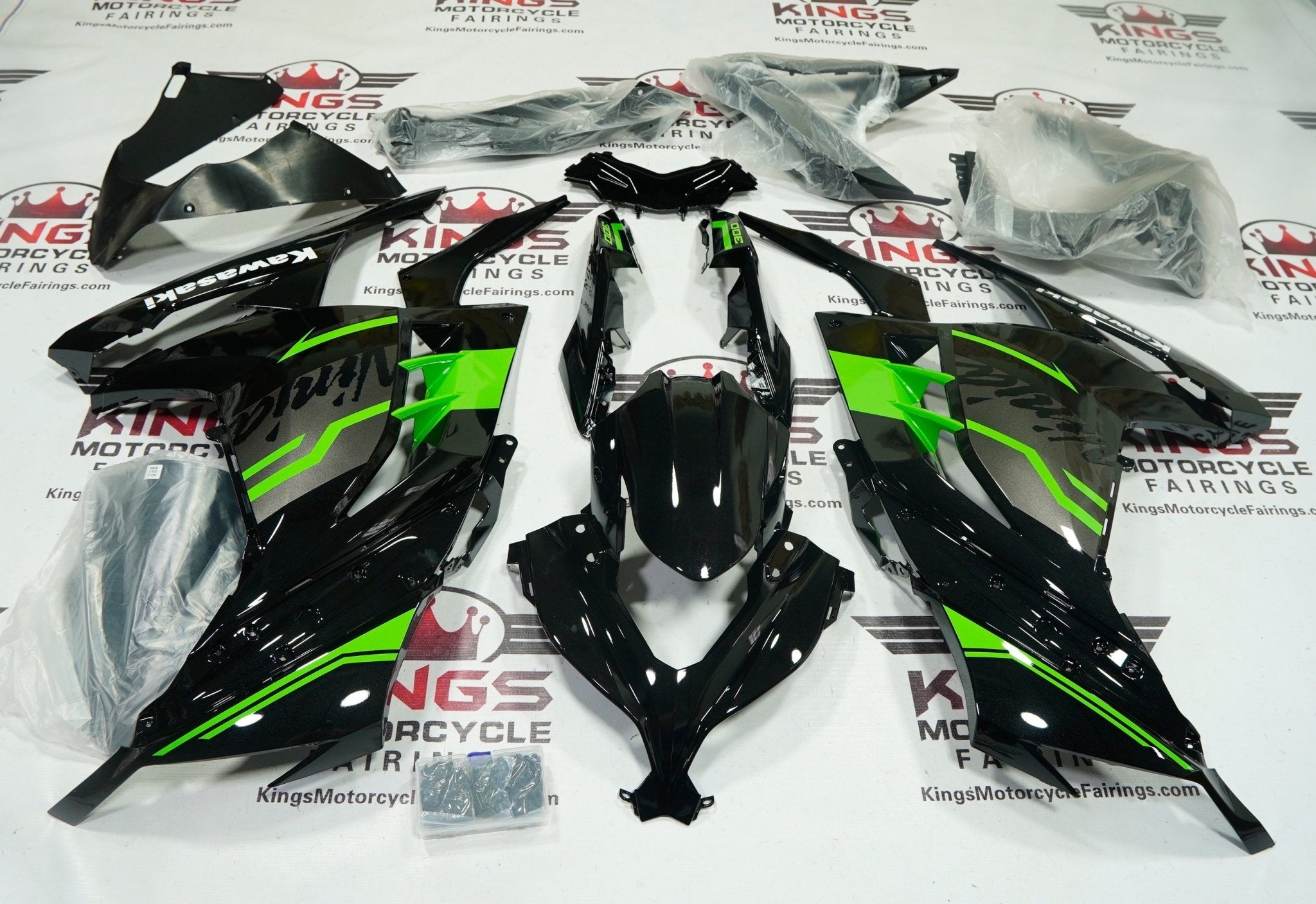 Kawasaki Ninja 300 Fairings (2013-2024) Black, Green, Gray, White at KingsMotorycleFairings.com