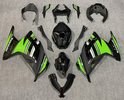 Kawasaki Ninja 300 Fairings (2013-2024) Black, Green, White, Gray Stripe at KingsMotorcycleFairings.com