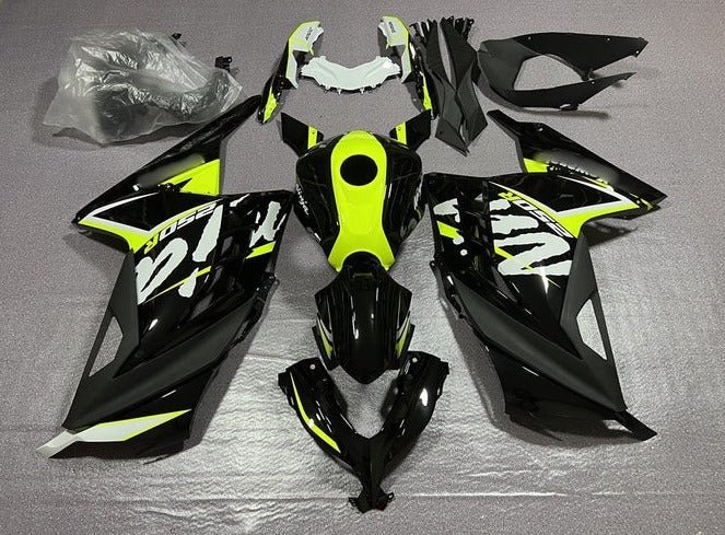 Kawasaki Ninja 300 Fairings (2013-2024) Black, Neon Yellow, White at KingsMotorcycleFairings.com
